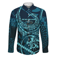 Chuuk Deep Into Truk Lagoon Family Matching Off The Shoulder Long Sleeve Dress and Hawaiian Shirt Polynesian Tribal Pattern Wreck Diving Teal Ship Art TS04 Dad's Shirt - Long Sleeve Blue Black - Polynesian Pride
