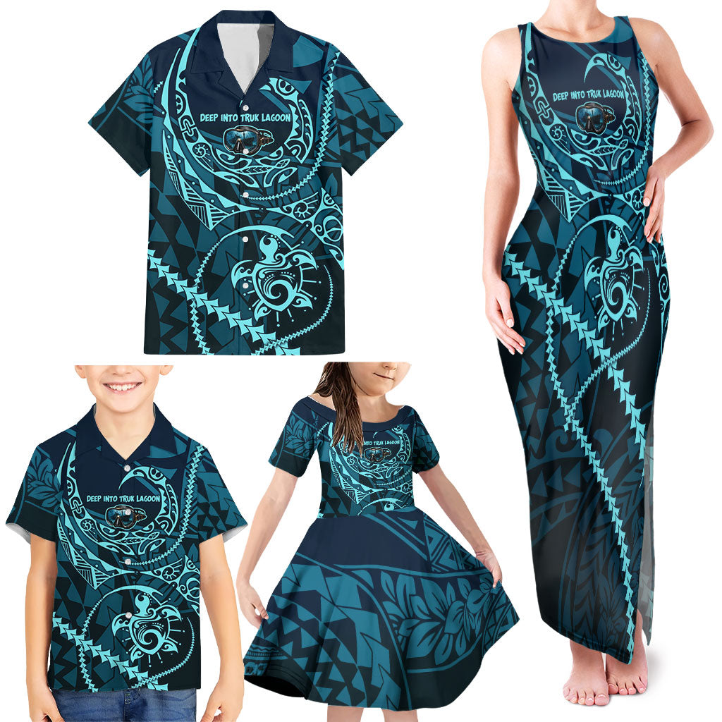 Chuuk Deep Into Truk Lagoon Family Matching Tank Maxi Dress and Hawaiian Shirt Polynesian Tribal Pattern Wreck Diving Teal Ship Art TS04 - Polynesian Pride