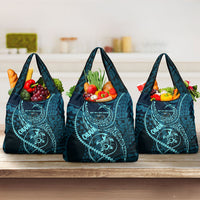 Chuuk Deep Into Truk Lagoon Grocery Bag Polynesian Tribal Pattern Wreck Diving Teal Ship Art