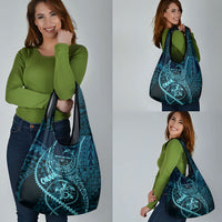 Chuuk Deep Into Truk Lagoon Grocery Bag Polynesian Tribal Pattern Wreck Diving Teal Ship Art