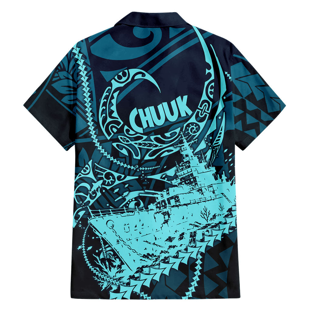 Chuuk Deep Into Truk Lagoon Hawaiian Shirt Polynesian Tribal Pattern Wreck Diving Teal Ship Art