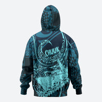 Chuuk Deep Into Truk Lagoon Hoodie Polynesian Tribal Pattern Wreck Diving Teal Ship Art