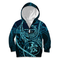 Chuuk Deep Into Truk Lagoon Kid Hoodie Polynesian Tribal Pattern Wreck Diving Teal Ship Art