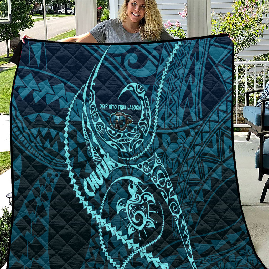 Chuuk Deep Into Truk Lagoon Quilt Polynesian Tribal Pattern Wreck Diving Teal Ship Art