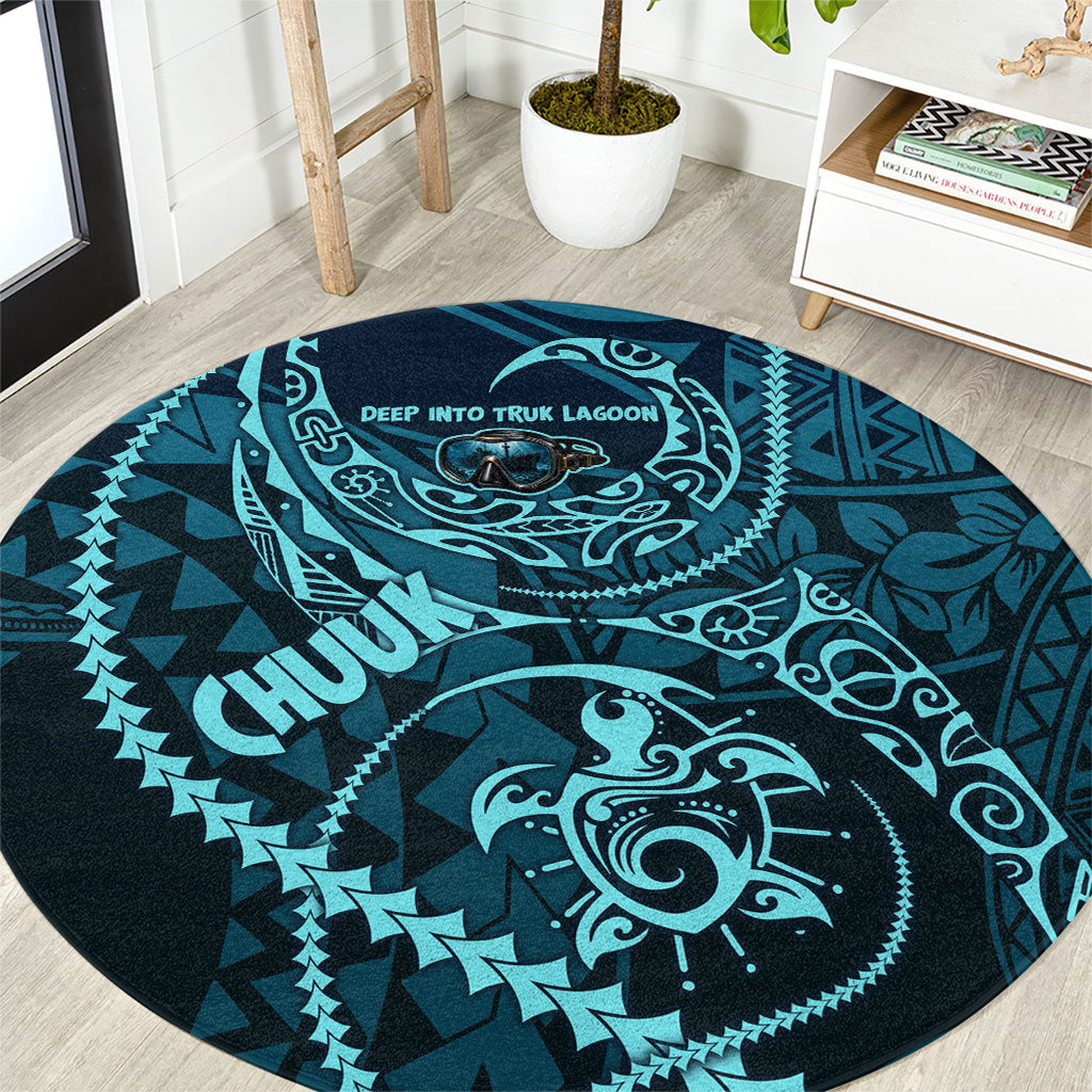 Chuuk Deep Into Truk Lagoon Round Carpet Polynesian Tribal Pattern Wreck Diving Teal Ship Art TS04 Blue Black - Polynesian Pride