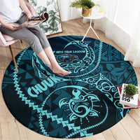 Chuuk Deep Into Truk Lagoon Round Carpet Polynesian Tribal Pattern Wreck Diving Teal Ship Art