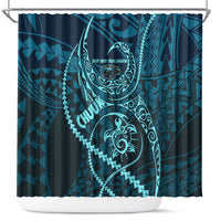 Chuuk Deep Into Truk Lagoon Shower Curtain Polynesian Tribal Pattern Wreck Diving Teal Ship Art