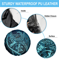 Chuuk Deep Into Truk Lagoon Spare Tire Cover Polynesian Tribal Pattern Wreck Diving Teal Ship Art