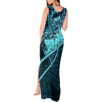 Chuuk Deep Into Truk Lagoon Tank Maxi Dress Polynesian Tribal Pattern Wreck Diving Teal Ship Art
