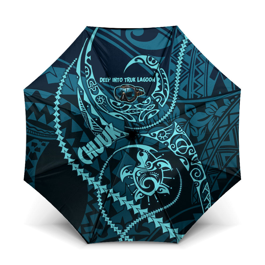 Chuuk Deep Into Truk Lagoon Umbrella Polynesian Tribal Pattern Wreck Diving Teal Ship Art TS04 One Size Folded 11.42 inch Opened Diameter 37.4 inch Blue Black - Polynesian Pride