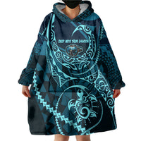 Chuuk Deep Into Truk Lagoon Wearable Blanket Hoodie Polynesian Tribal Pattern Wreck Diving Teal Ship Art