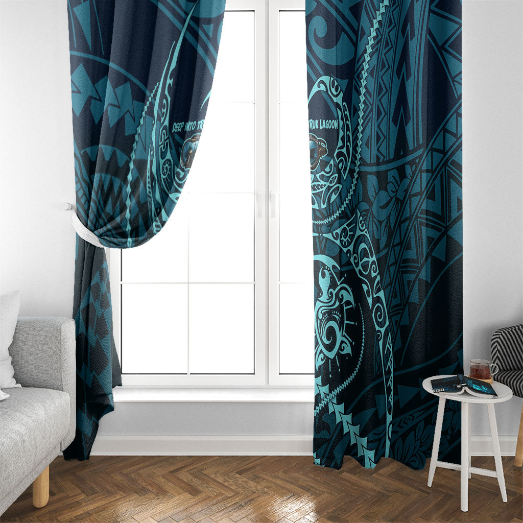 Chuuk Deep Into Truk Lagoon Window Curtain Polynesian Tribal Pattern Wreck Diving Teal Ship Art