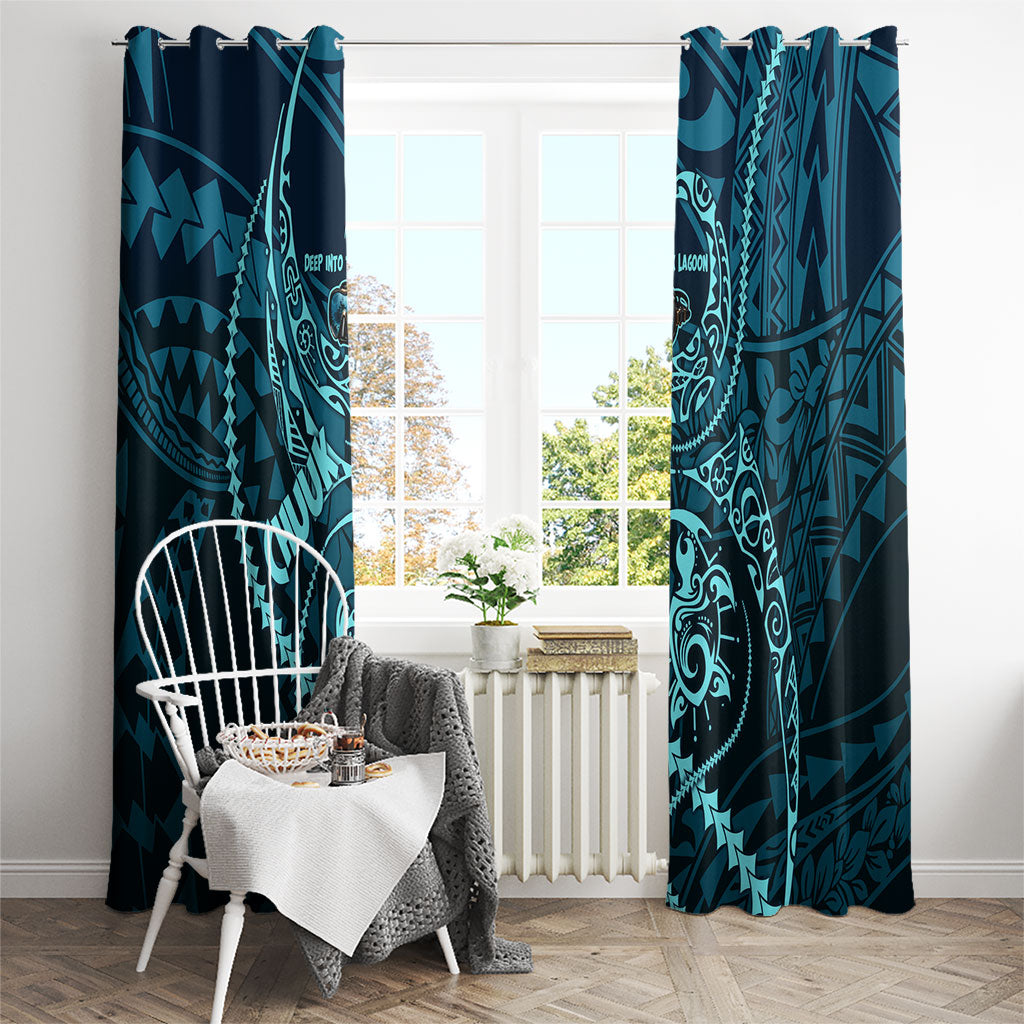 Chuuk Deep Into Truk Lagoon Window Curtain Polynesian Tribal Pattern Wreck Diving Teal Ship Art