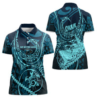 Chuuk Deep Into Truk Lagoon Women Polo Shirt Polynesian Tribal Pattern Wreck Diving Teal Ship Art