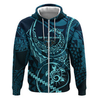 Chuuk Deep Into Truk Lagoon Zip Hoodie Polynesian Tribal Pattern Wreck Diving Teal Ship Art