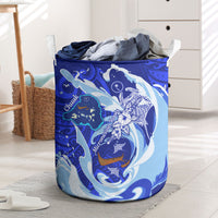 Chuuk Micronesian Roots Laundry Basket Polynesian Tribal Pattern Hibiscus Flower And Stingray Art