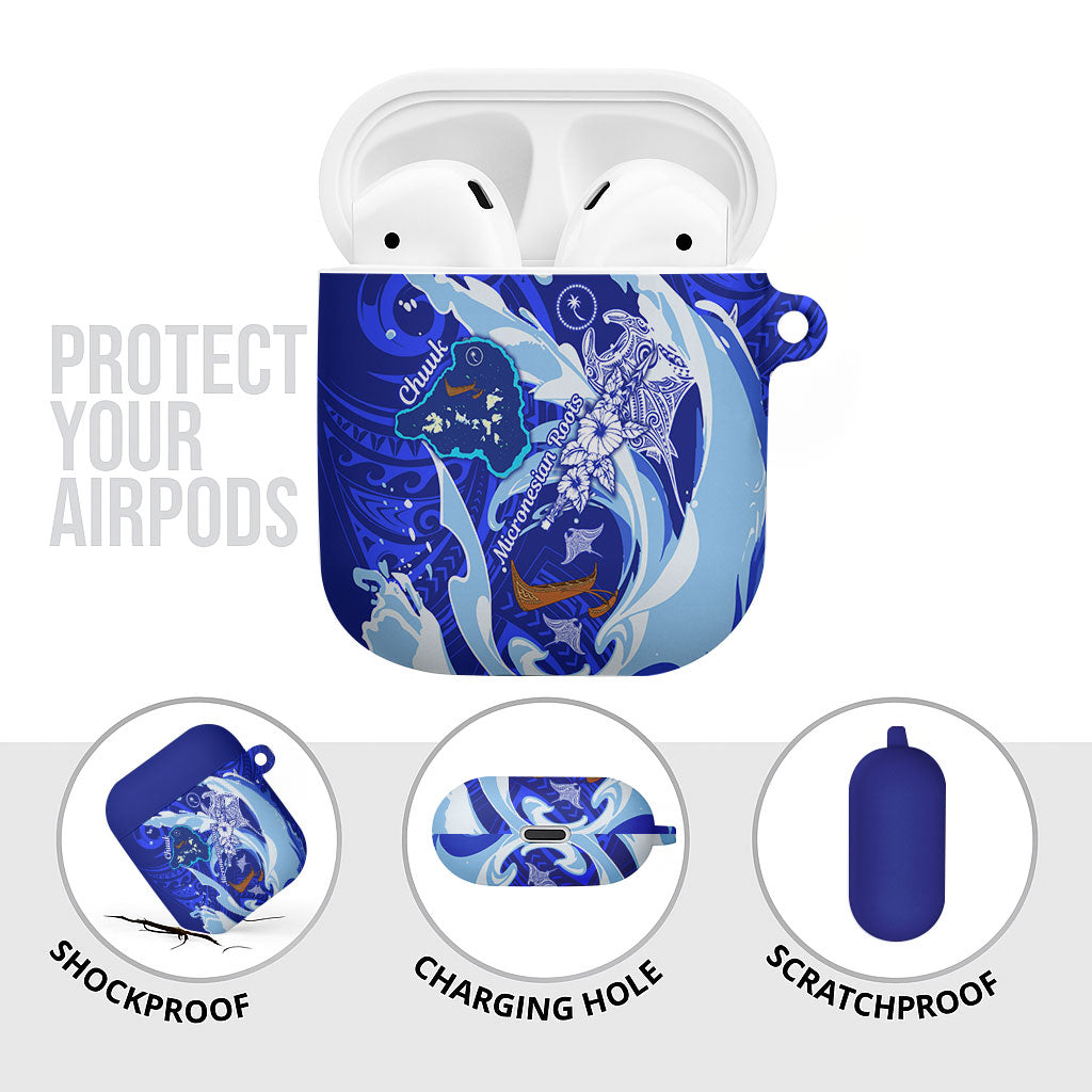 Chuuk Micronesian Roots AirPods Case Polynesian Tribal Pattern Hibiscus Flower And Stingray Art