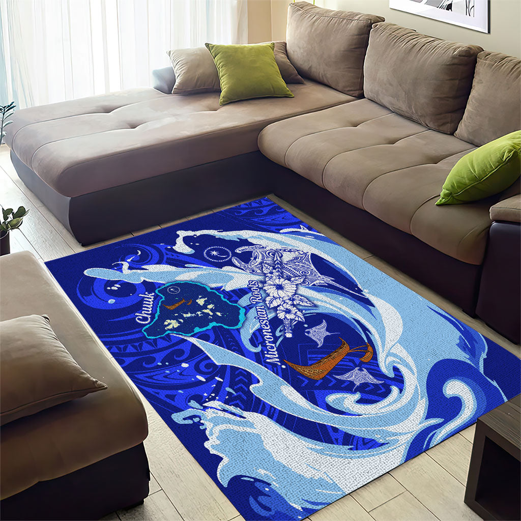 Chuuk Micronesian Roots Area Rug Polynesian Tribal Pattern Hibiscus Flower And Stingray Art