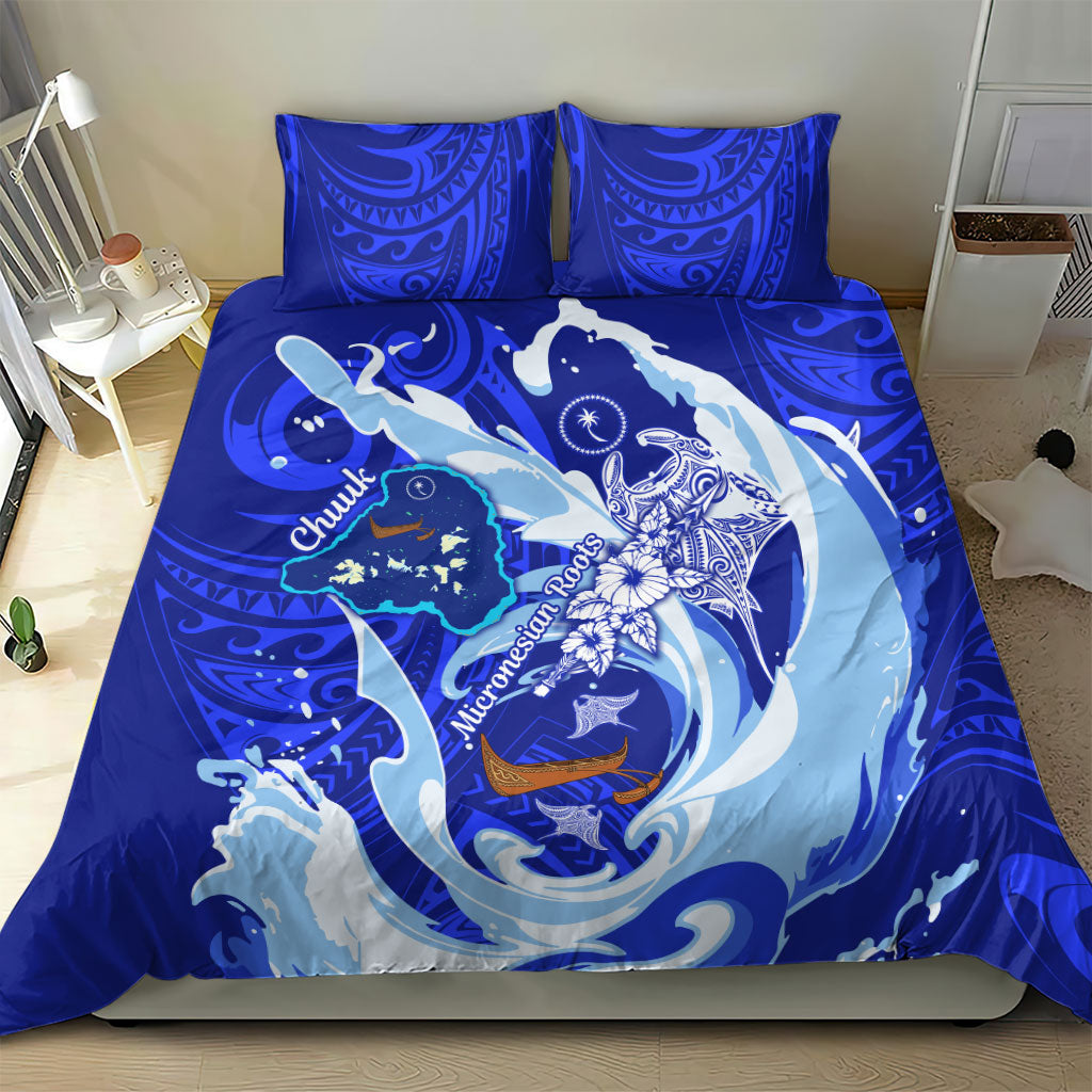 Chuuk Micronesian Roots Bedding Set Polynesian Tribal Pattern Hibiscus Flower And Stingray Art