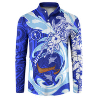 Chuuk Micronesian Roots Button Sweatshirt Polynesian Tribal Pattern Hibiscus Flower And Stingray Art