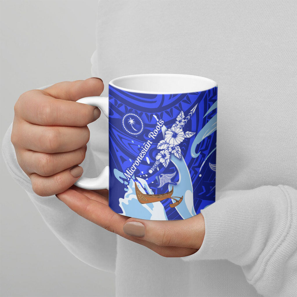 Chuuk Micronesian Roots Ceramic Mug Polynesian Tribal Pattern Hibiscus Flower And Stingray Art