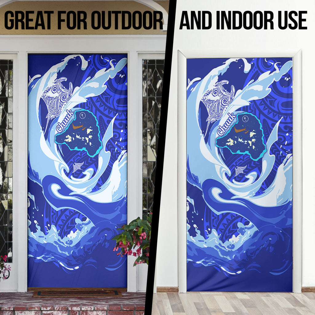 Chuuk Micronesian Roots Door Cover Polynesian Tribal Pattern Hibiscus Flower And Stingray Art