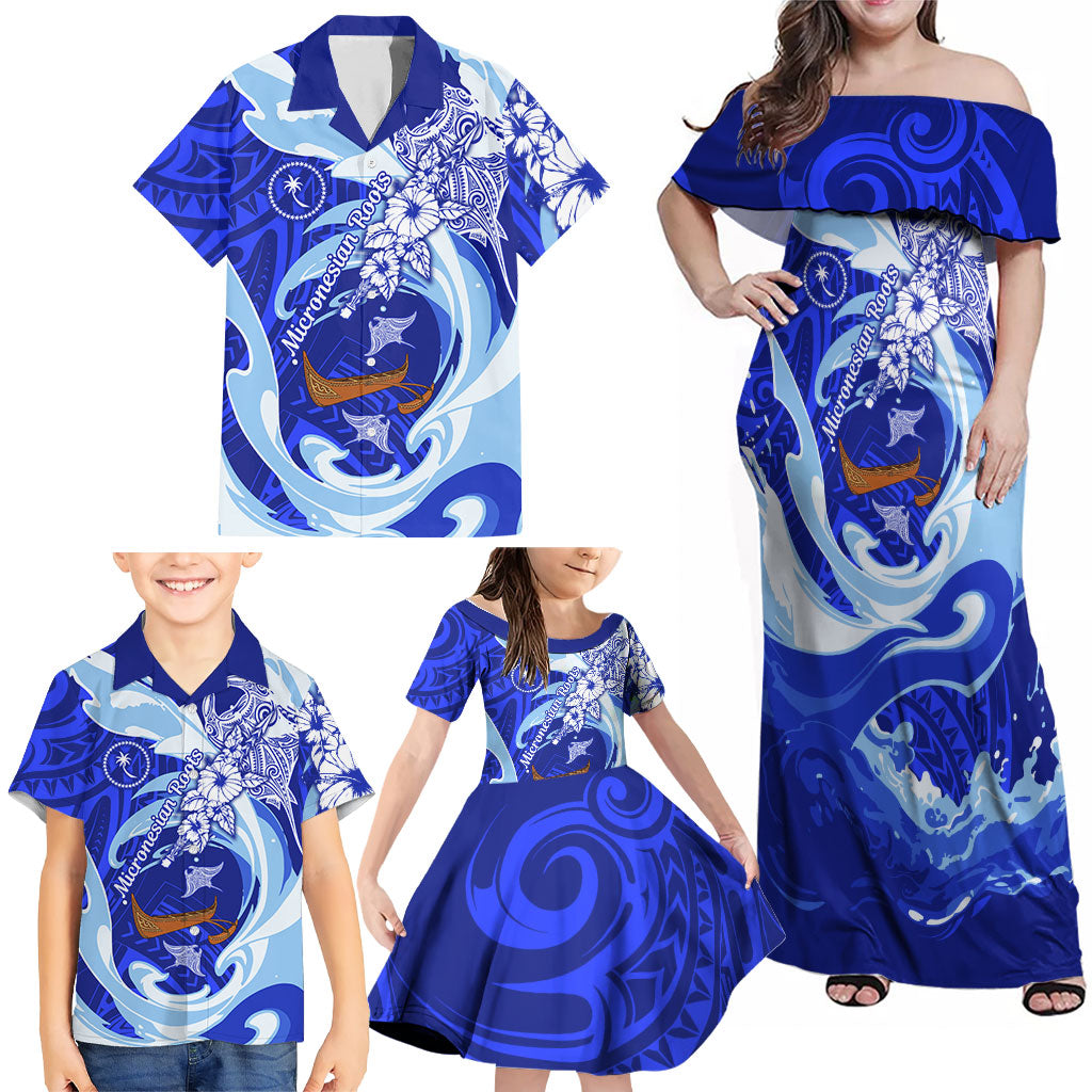 Chuuk Micronesian Roots Family Matching Off Shoulder Maxi Dress and Hawaiian Shirt Polynesian Tribal Pattern Hibiscus Flower And Stingray Art TS04 - Polynesian Pride