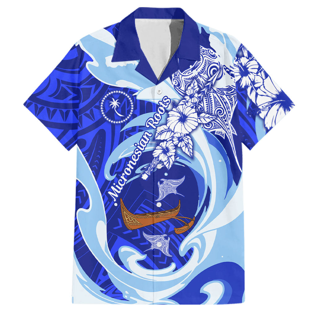 Chuuk Micronesian Roots Family Matching Off Shoulder Maxi Dress and Hawaiian Shirt Polynesian Tribal Pattern Hibiscus Flower And Stingray Art