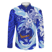 Chuuk Micronesian Roots Family Matching Off Shoulder Short Dress and Hawaiian Shirt Polynesian Tribal Pattern Hibiscus Flower And Stingray Art