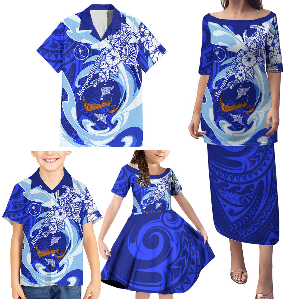 Chuuk Micronesian Roots Family Matching Puletasi and Hawaiian Shirt Polynesian Tribal Pattern Hibiscus Flower And Stingray Art TS04 - Polynesian Pride