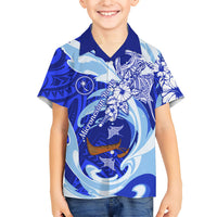 Chuuk Micronesian Roots Family Matching Short Sleeve Bodycon Dress and Hawaiian Shirt Polynesian Tribal Pattern Hibiscus Flower And Stingray Art