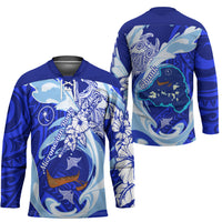 Chuuk Micronesian Roots Hockey Jersey Polynesian Tribal Pattern Hibiscus Flower And Stingray Art