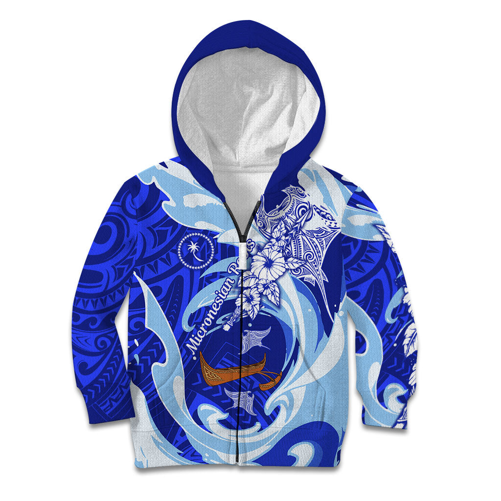 Chuuk Micronesian Roots Kid Hoodie Polynesian Tribal Pattern Hibiscus Flower And Stingray Art