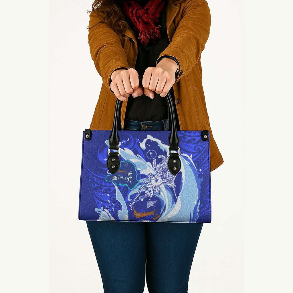 Chuuk Micronesian Roots Leather Bag Polynesian Tribal Pattern Hibiscus Flower And Stingray Art