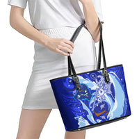 Chuuk Micronesian Roots Leather Tote Bag Polynesian Tribal Pattern Hibiscus Flower And Stingray Art