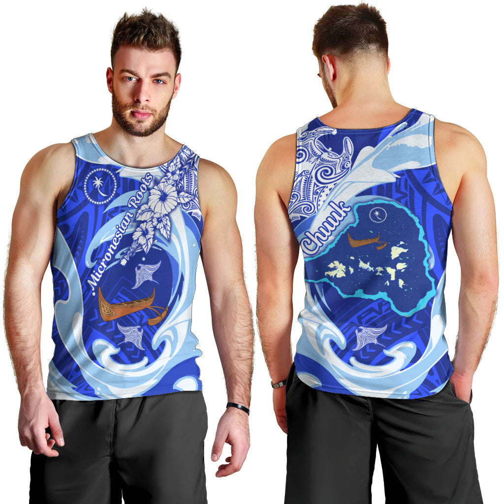 Chuuk Micronesian Roots Men Tank Top Polynesian Tribal Pattern Hibiscus Flower And Stingray Art