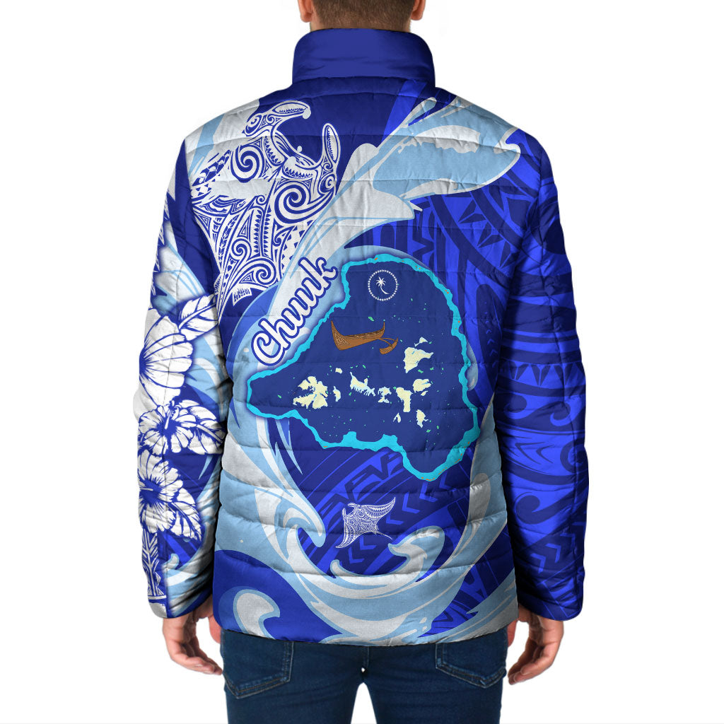 Chuuk Micronesian Roots Padded Jacket Polynesian Tribal Pattern Hibiscus Flower And Stingray Art