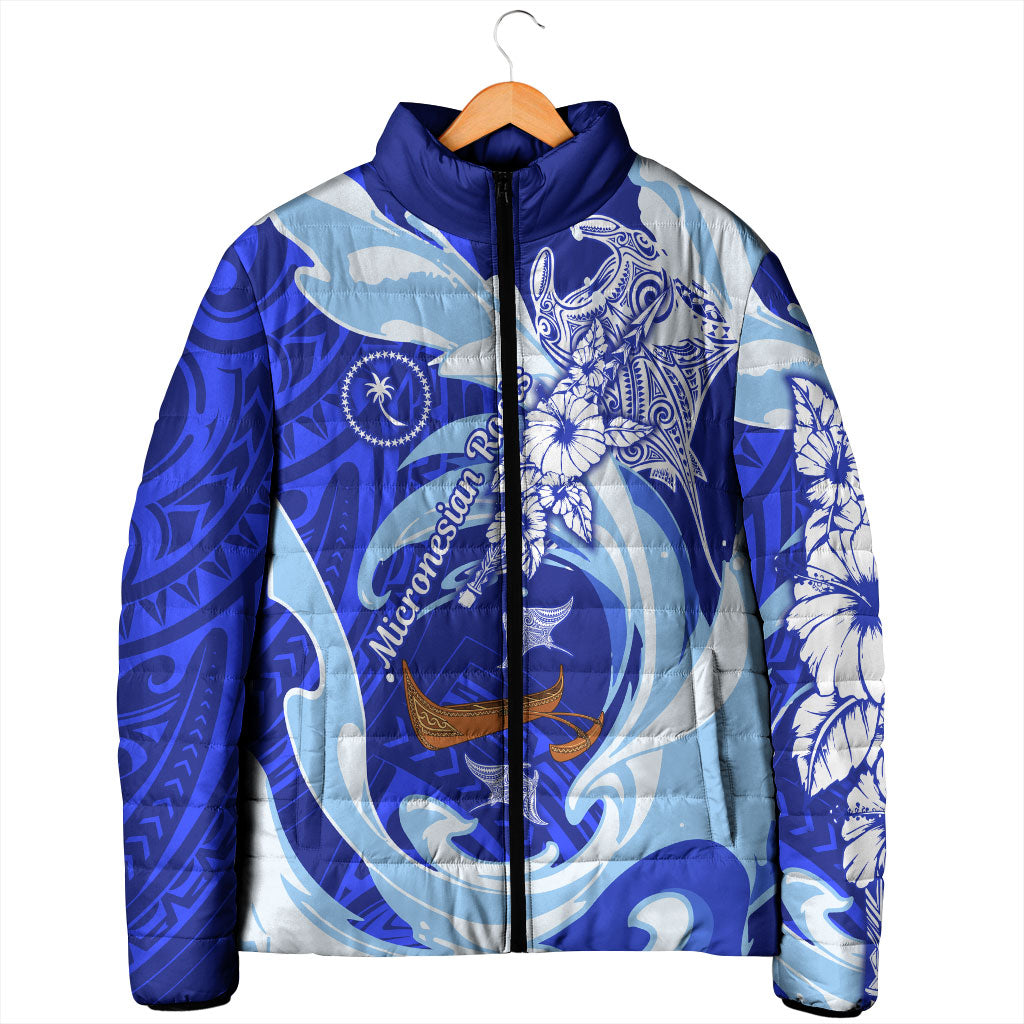 Chuuk Micronesian Roots Padded Jacket Polynesian Tribal Pattern Hibiscus Flower And Stingray Art