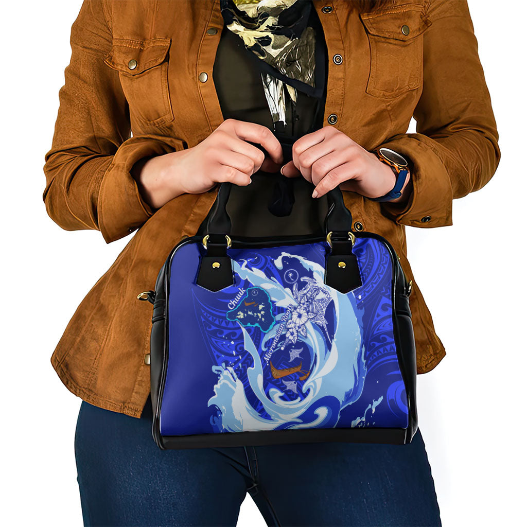 Chuuk Micronesian Roots Shoulder Handbag Polynesian Tribal Pattern Hibiscus Flower And Stingray Art