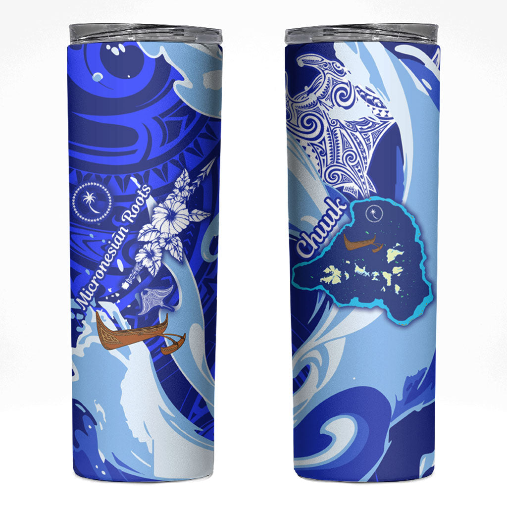 Chuuk Micronesian Roots Skinny Tumbler Polynesian Tribal Pattern Hibiscus Flower And Stingray Art