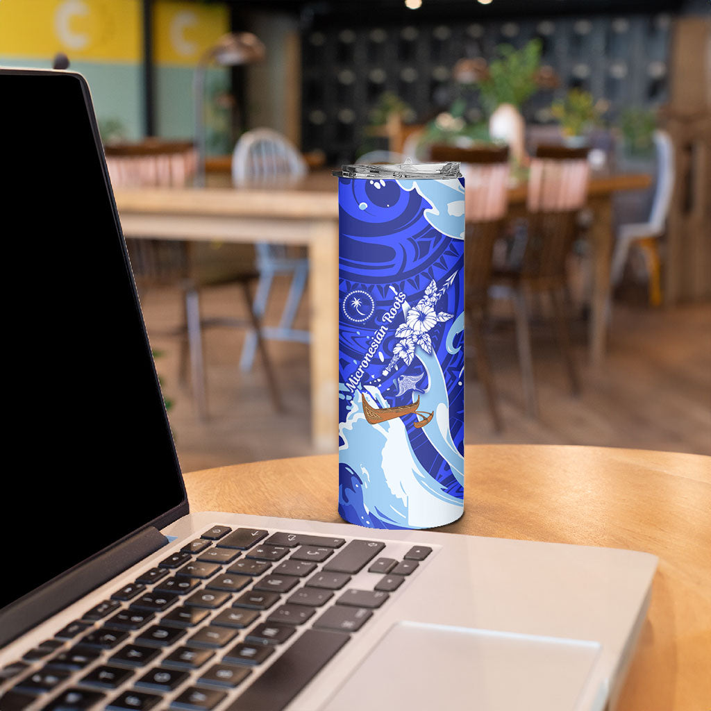 Chuuk Micronesian Roots Skinny Tumbler Polynesian Tribal Pattern Hibiscus Flower And Stingray Art
