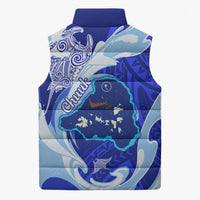 Chuuk Micronesian Roots Sleeveless Puffer Jacket Polynesian Tribal Pattern Hibiscus Flower And Stingray Art