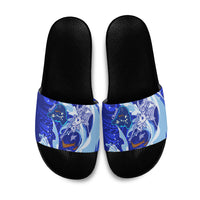 Chuuk Micronesian Roots Slide Sandals Polynesian Tribal Pattern Hibiscus Flower And Stingray Art