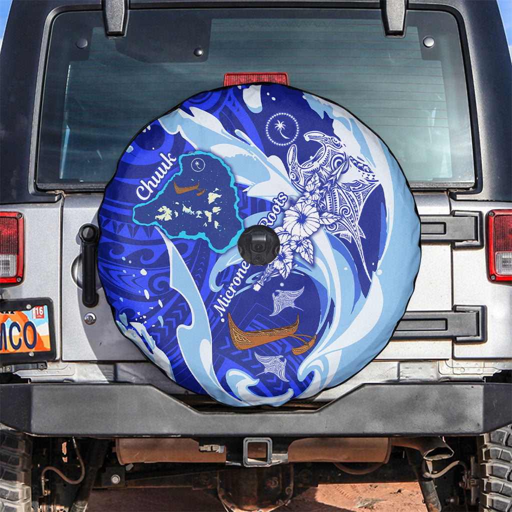 Chuuk Micronesian Roots Spare Tire Cover Polynesian Tribal Pattern Hibiscus Flower And Stingray Art