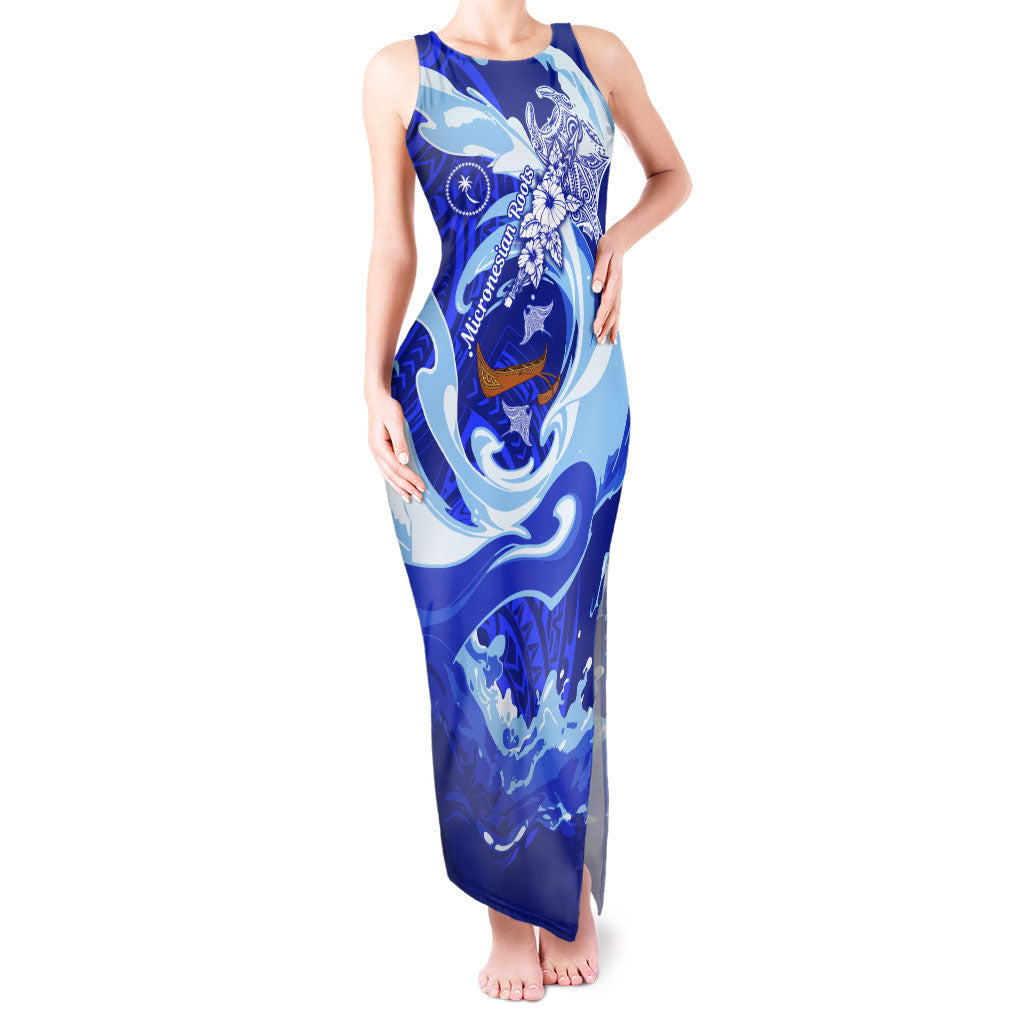 Chuuk Micronesian Roots Tank Maxi Dress Polynesian Tribal Pattern Hibiscus Flower And Stingray Art