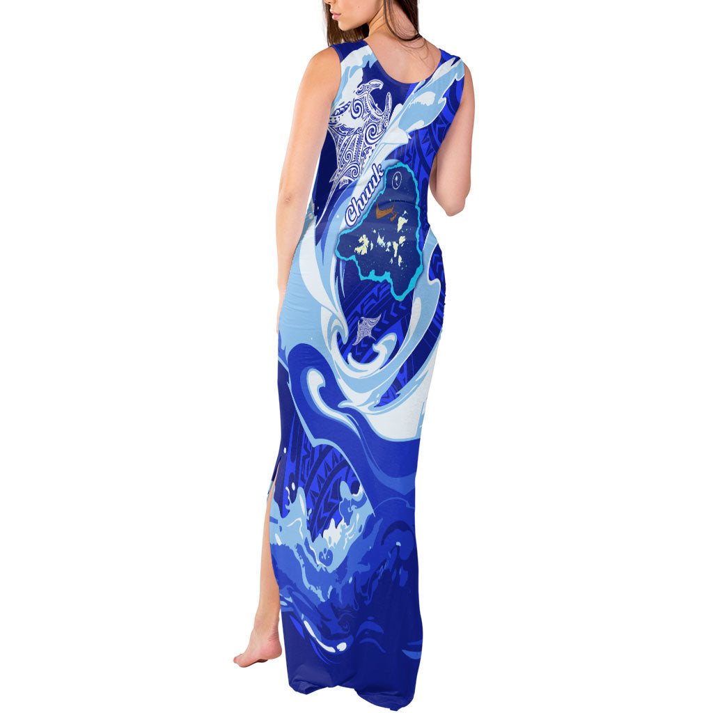 Chuuk Micronesian Roots Tank Maxi Dress Polynesian Tribal Pattern Hibiscus Flower And Stingray Art
