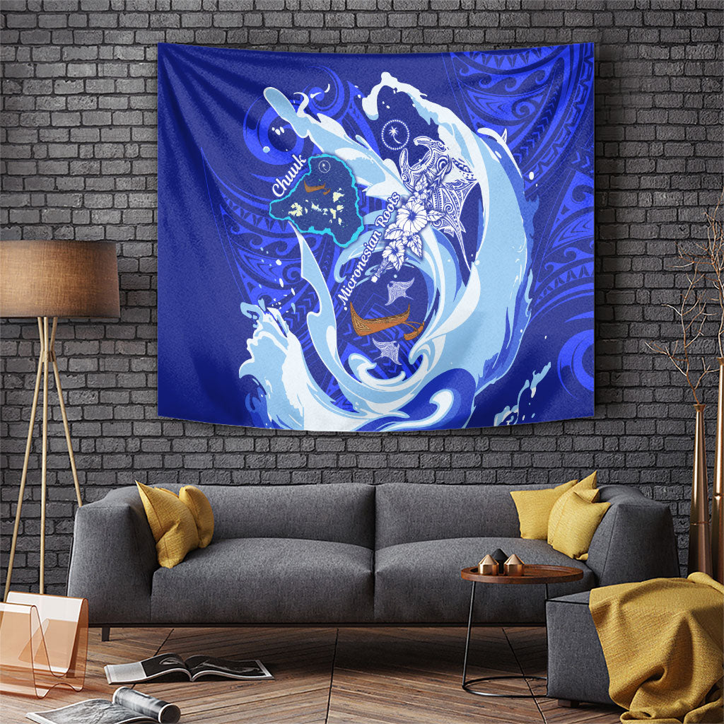 Chuuk Micronesian Roots Tapestry Polynesian Tribal Pattern Hibiscus Flower And Stingray Art