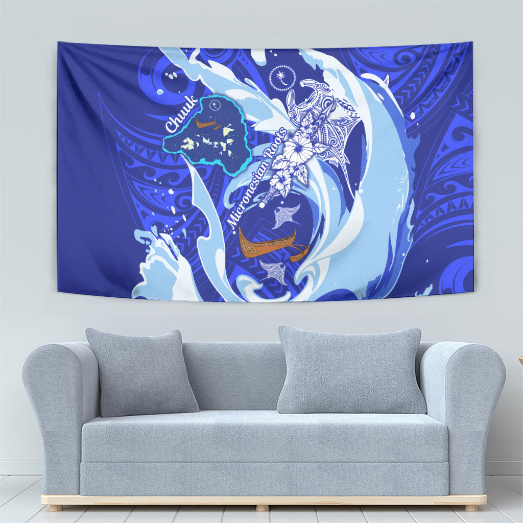 Chuuk Micronesian Roots Tapestry Polynesian Tribal Pattern Hibiscus Flower And Stingray Art