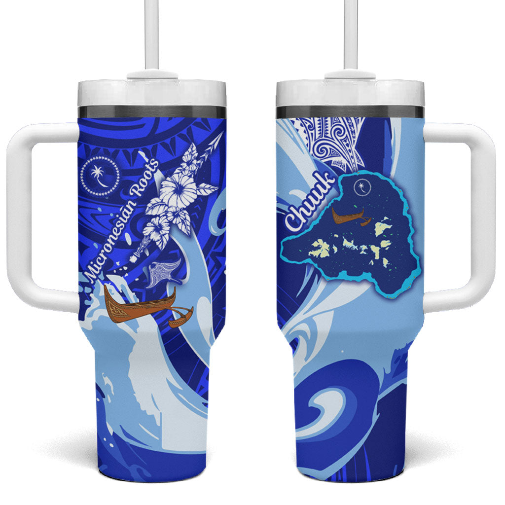 Chuuk Micronesian Roots Tumbler With Handle Polynesian Tribal Pattern Hibiscus Flower And Stingray Art