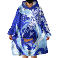 Chuuk Micronesian Roots Wearable Blanket Hoodie Polynesian Tribal Pattern Hibiscus Flower And Stingray Art
